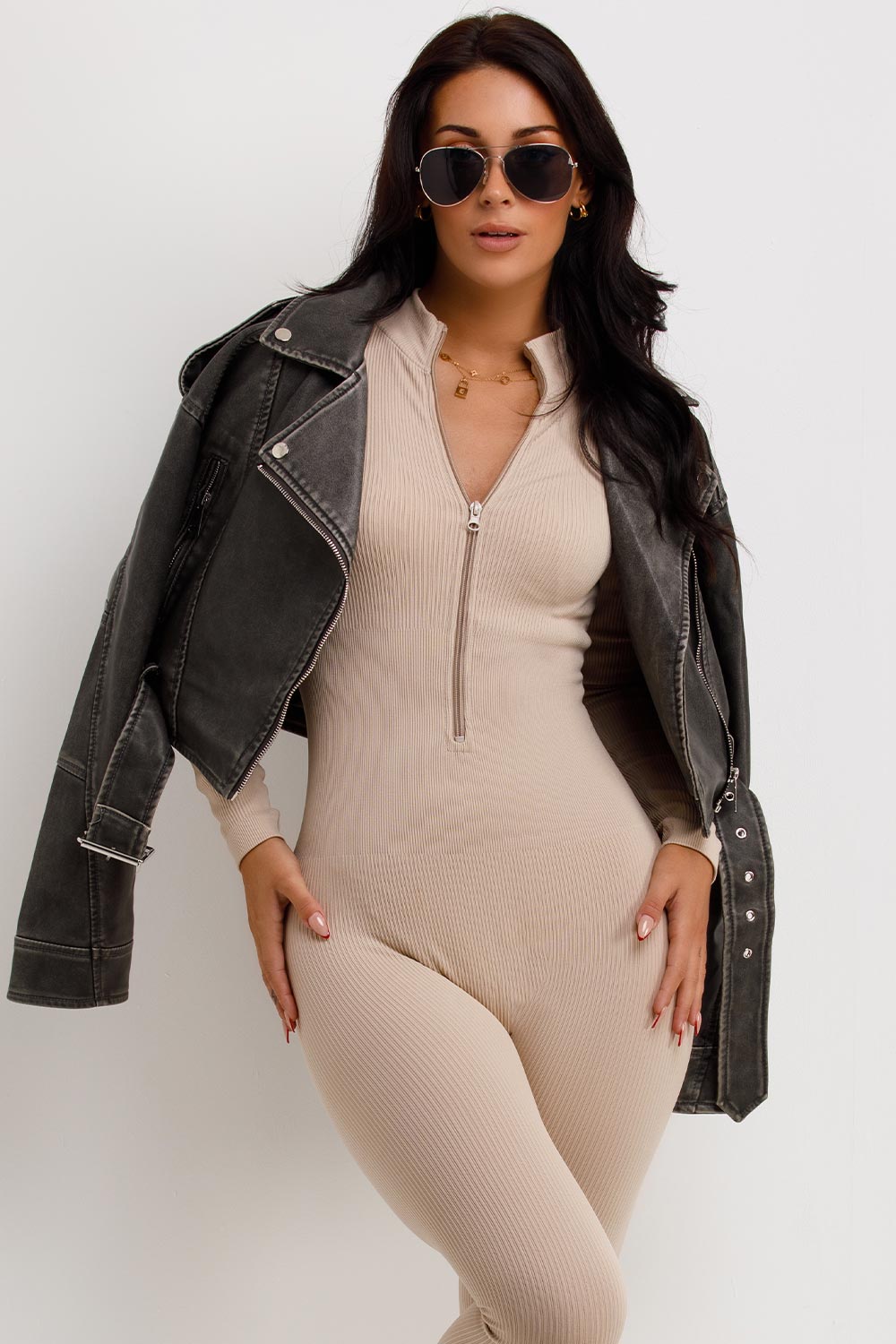 womens zara faux leather jacket with lapel collars charcoal