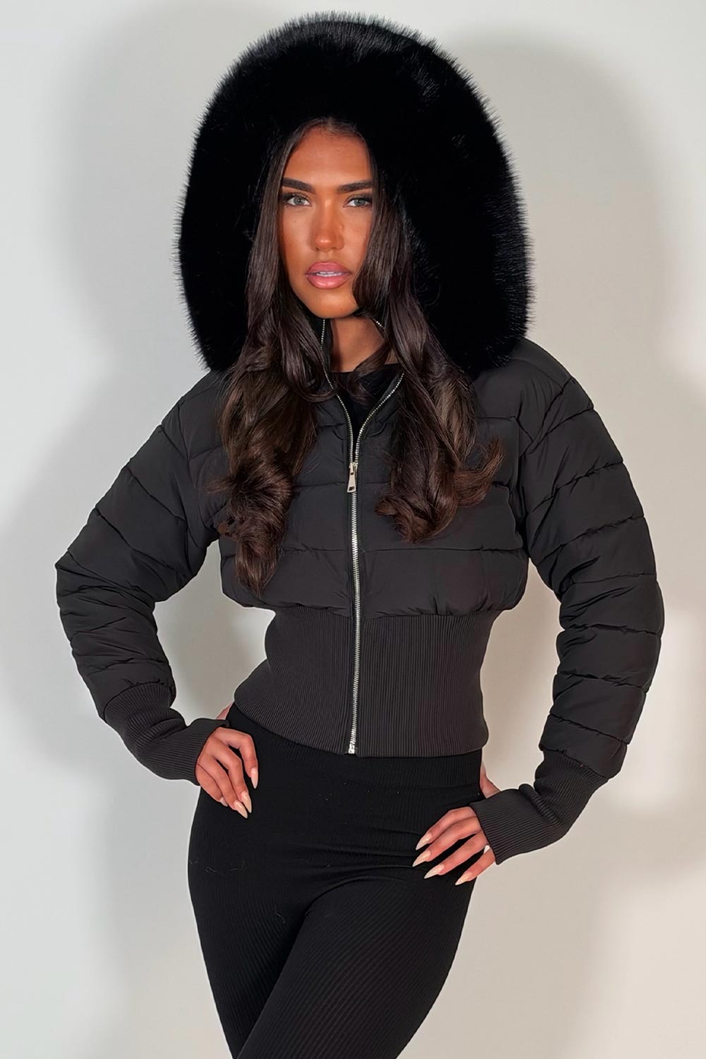 faux fur hood puffer padded jacket white womens winter outerwear styledup uk