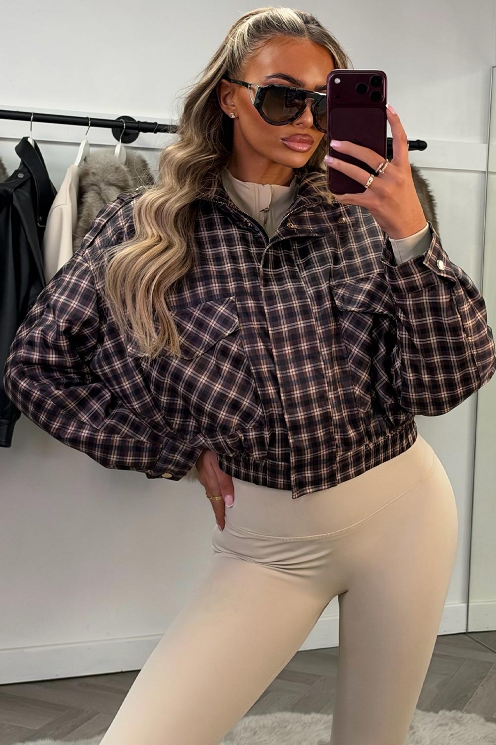 womens zara brown check padded puffer jacket styledup uk