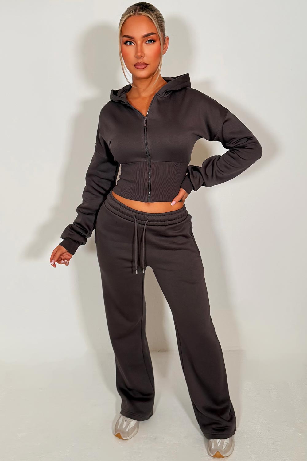 womens crop corset hoodie and joggers two piece loungewear co ord couture club set styledup fashion airport outfit