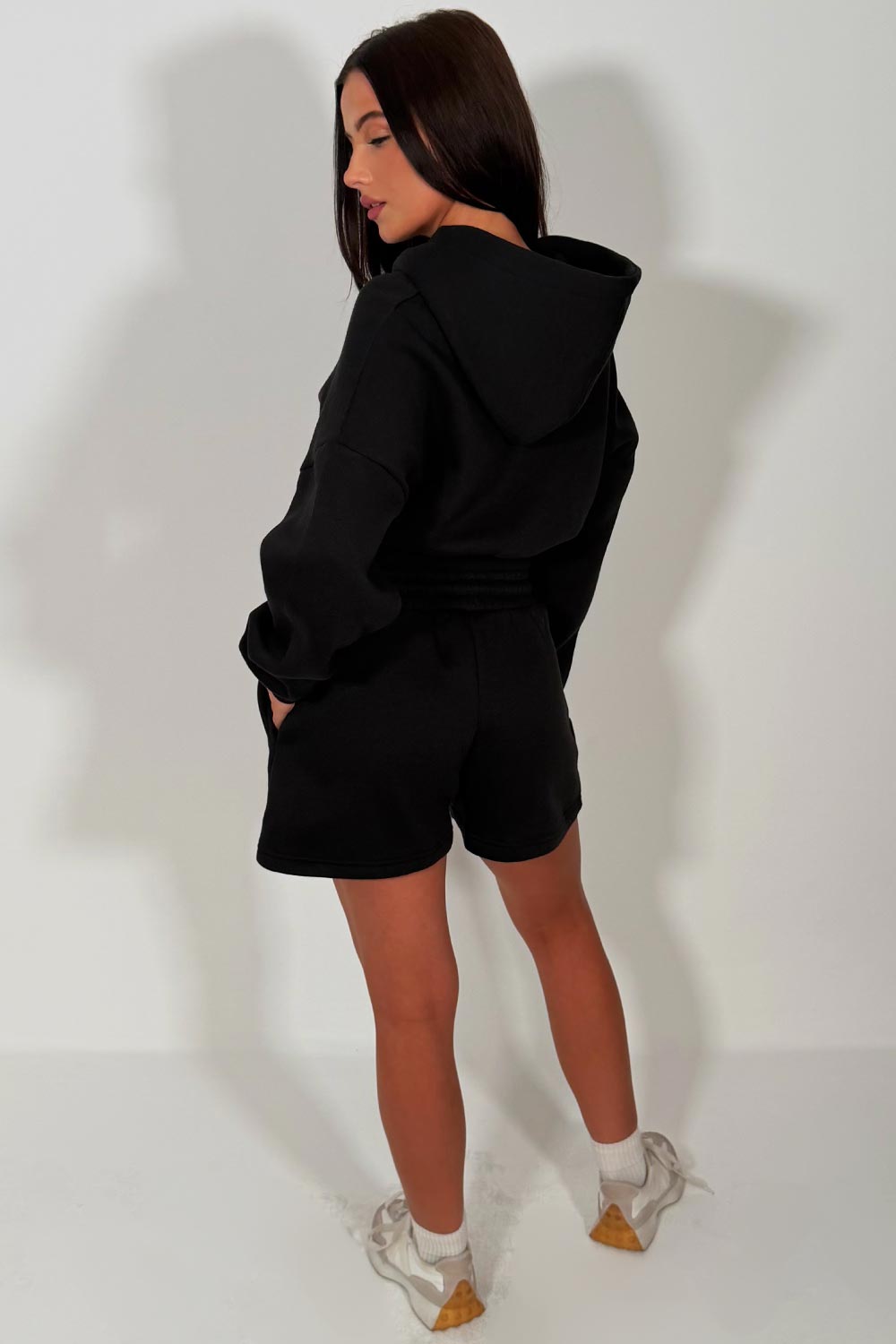 womens embroidery detail crop hoodie and shorts co ord set summer holiday tracksuit sale styledup uk