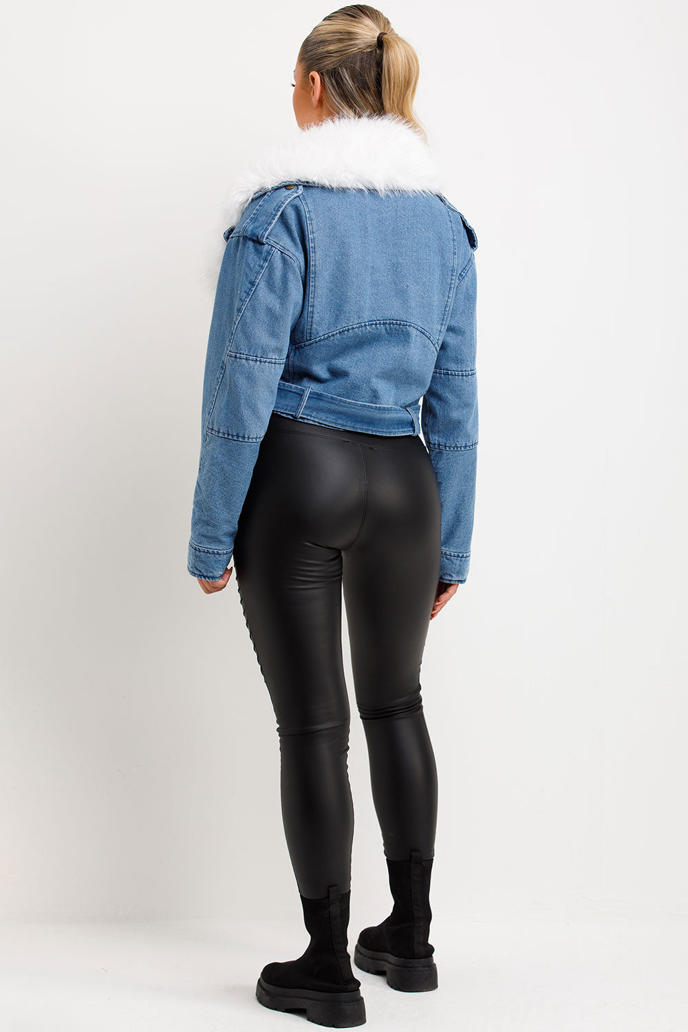 denim faux fur collar denim aviator jacket styledup