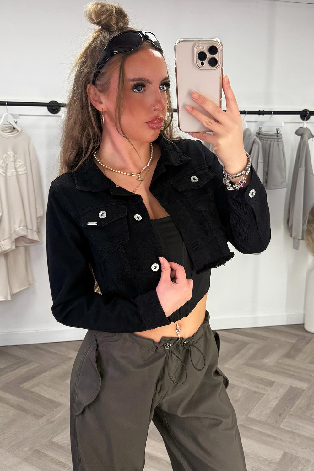 black crop denim jacket for womens