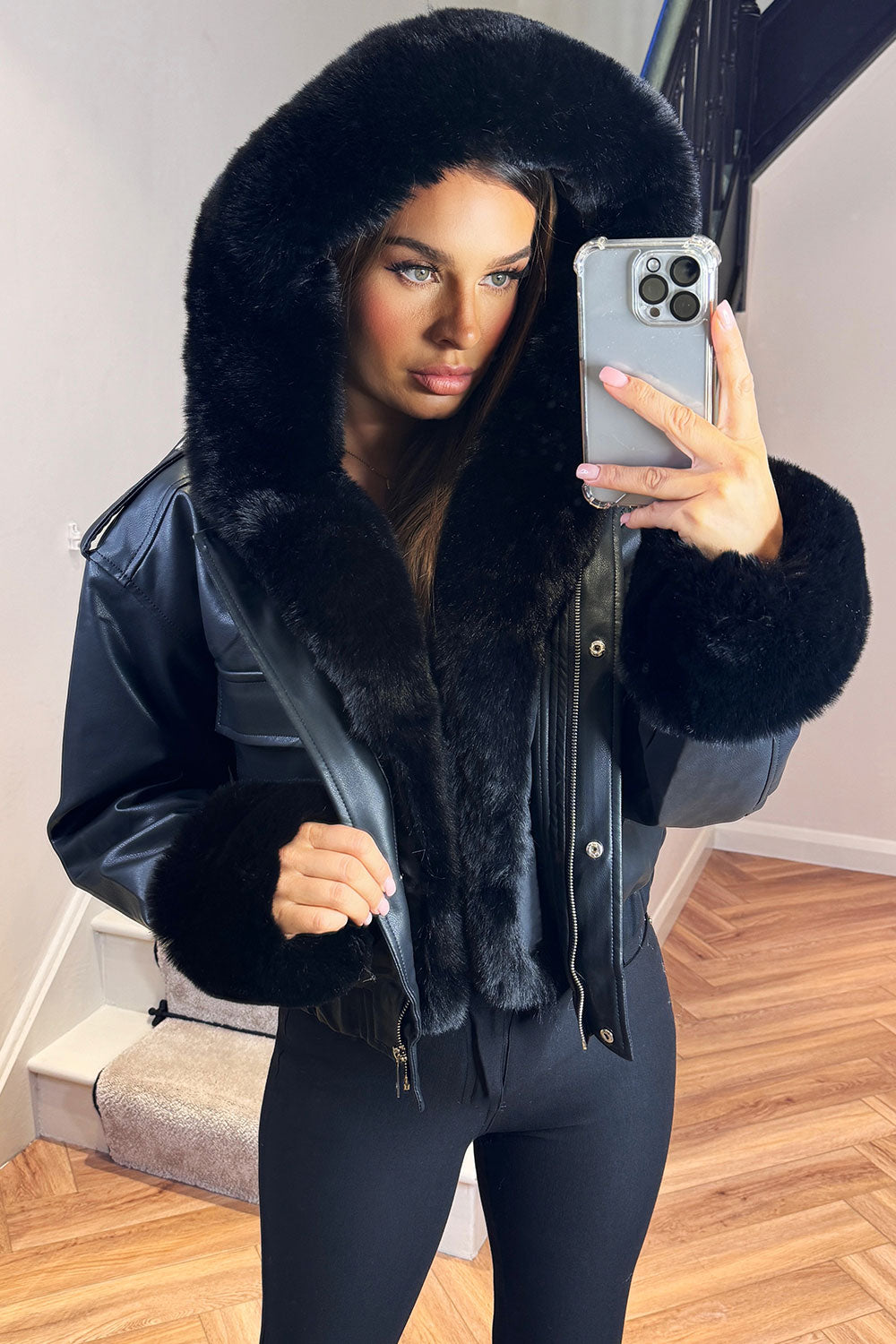 womens faux fur bomber
