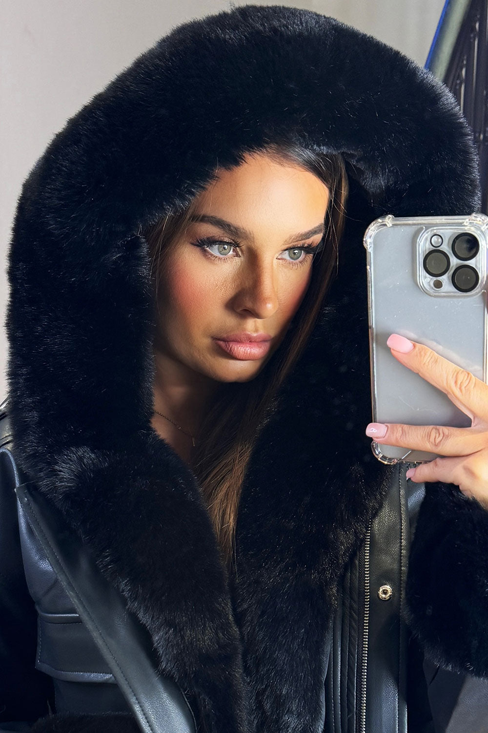 faux fur bomber jacket with fur hood fur cuff and trim styledup