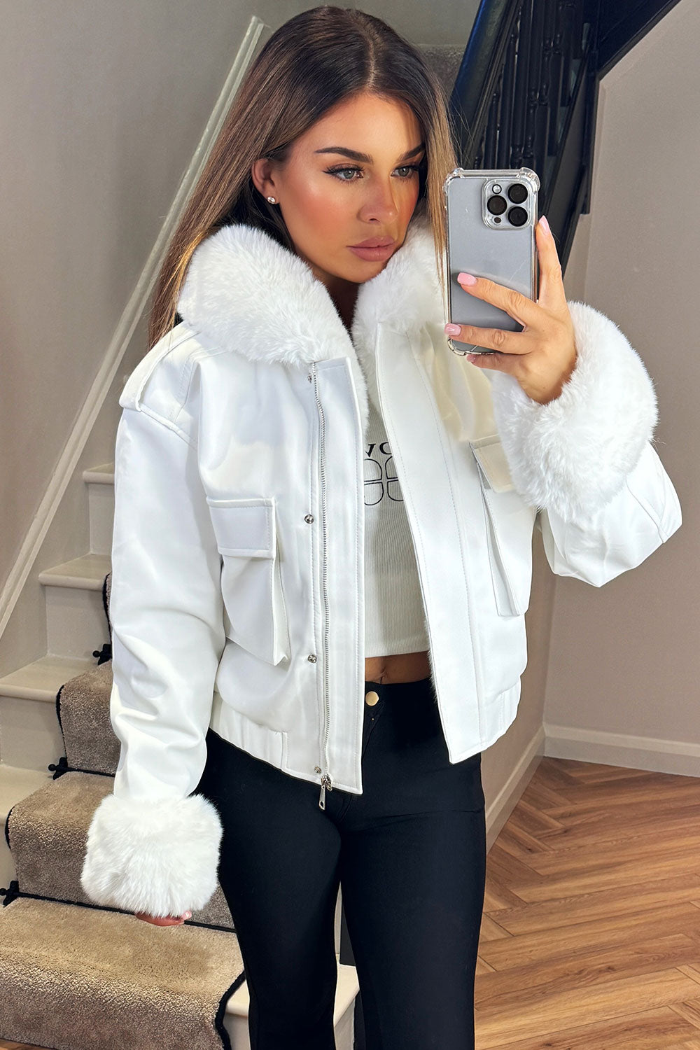 womens faux fur bomber
