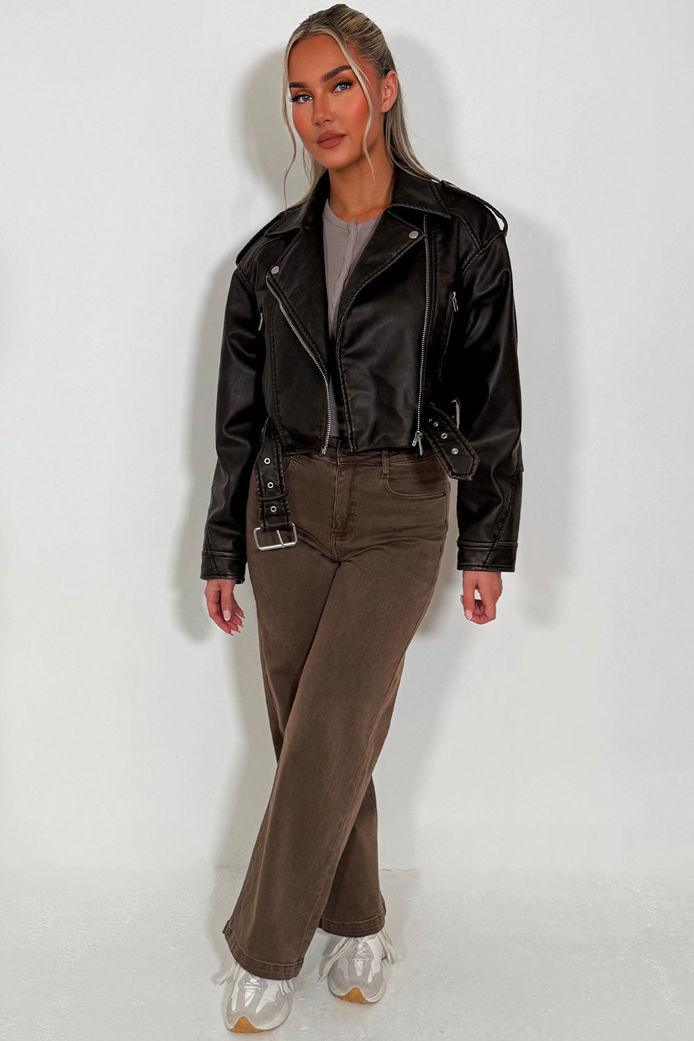 womens zara faux leather short jacket with collar styledup