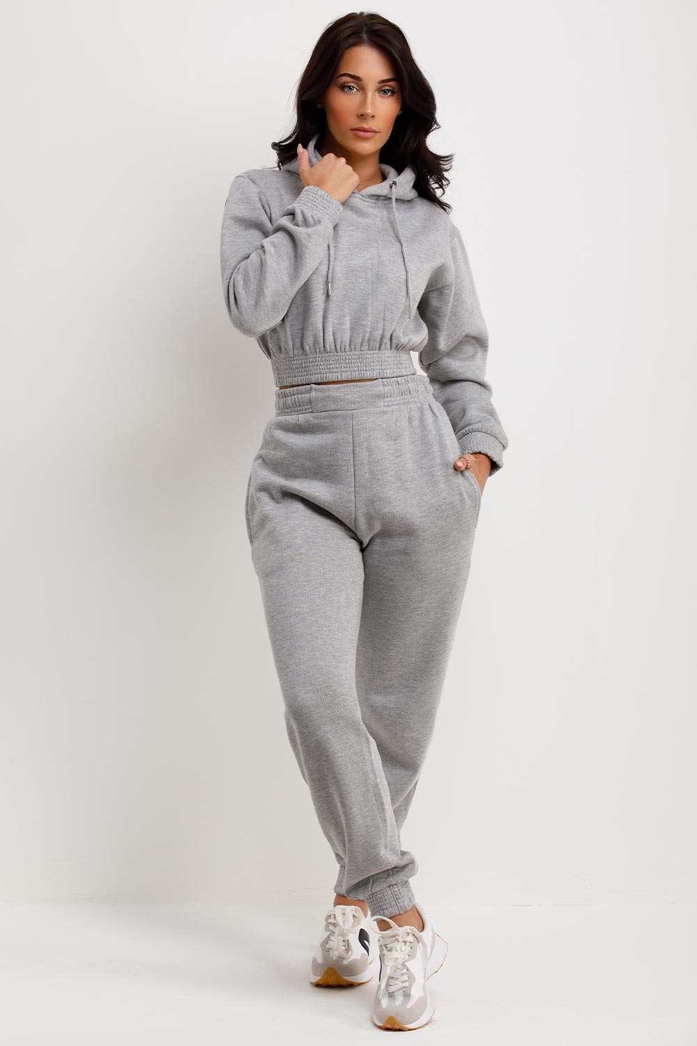 womens grey crop sweatshirt and joggers co ord set