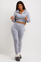 womens joggers and zip front crop hoodie tracksuit co ord set