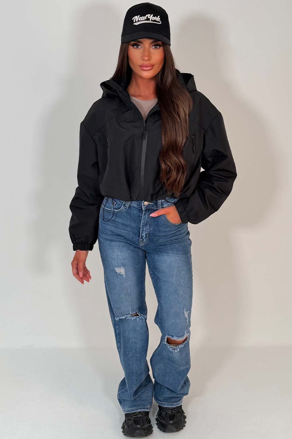 black padded jacket with hood styledup uk