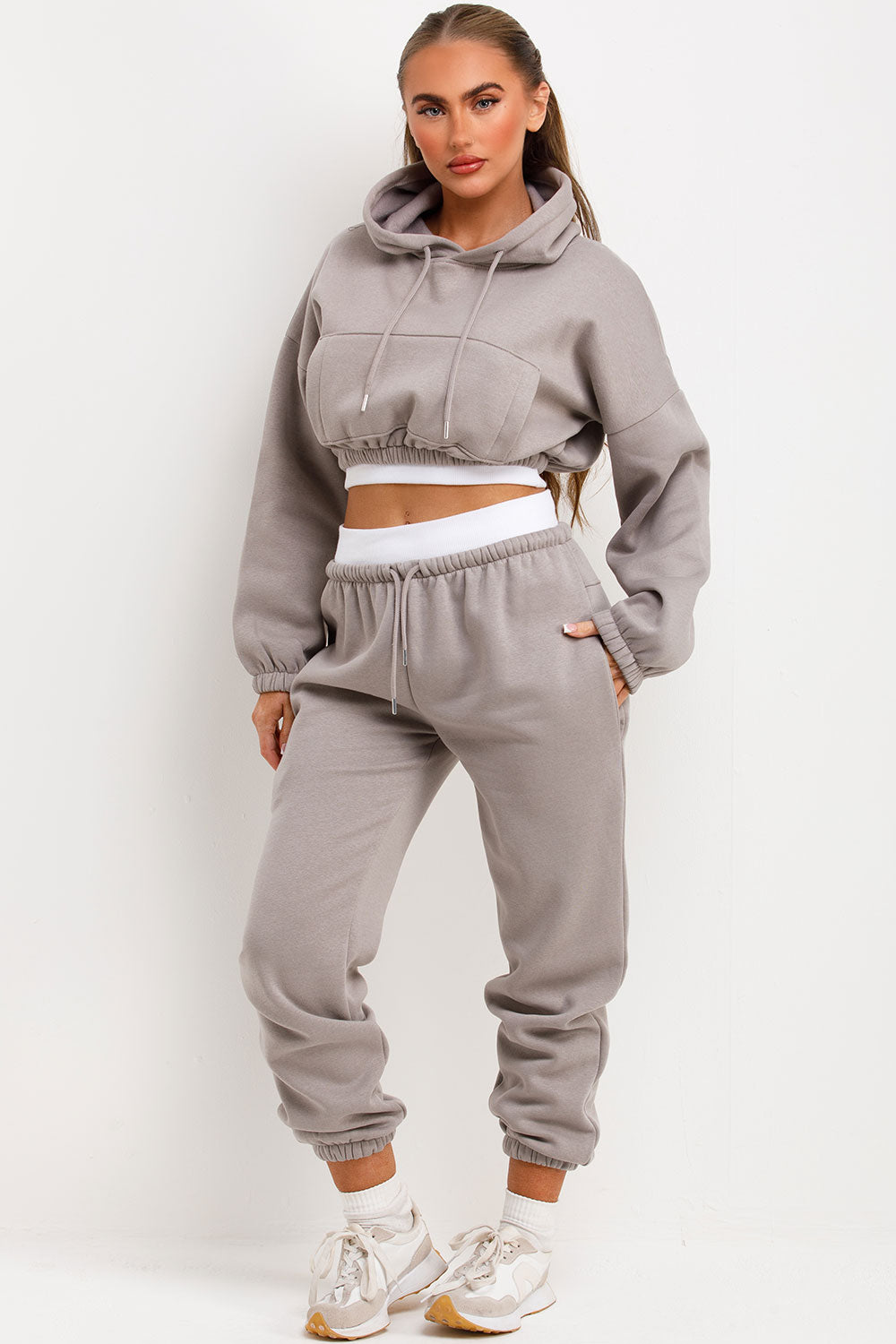womens tracksuit crop hoodie and joggers set