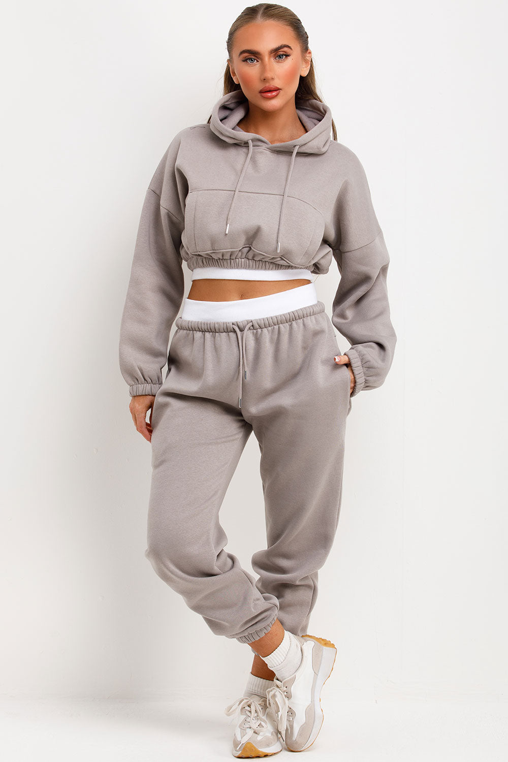 womens tracksuit crop hoodie and joggers set