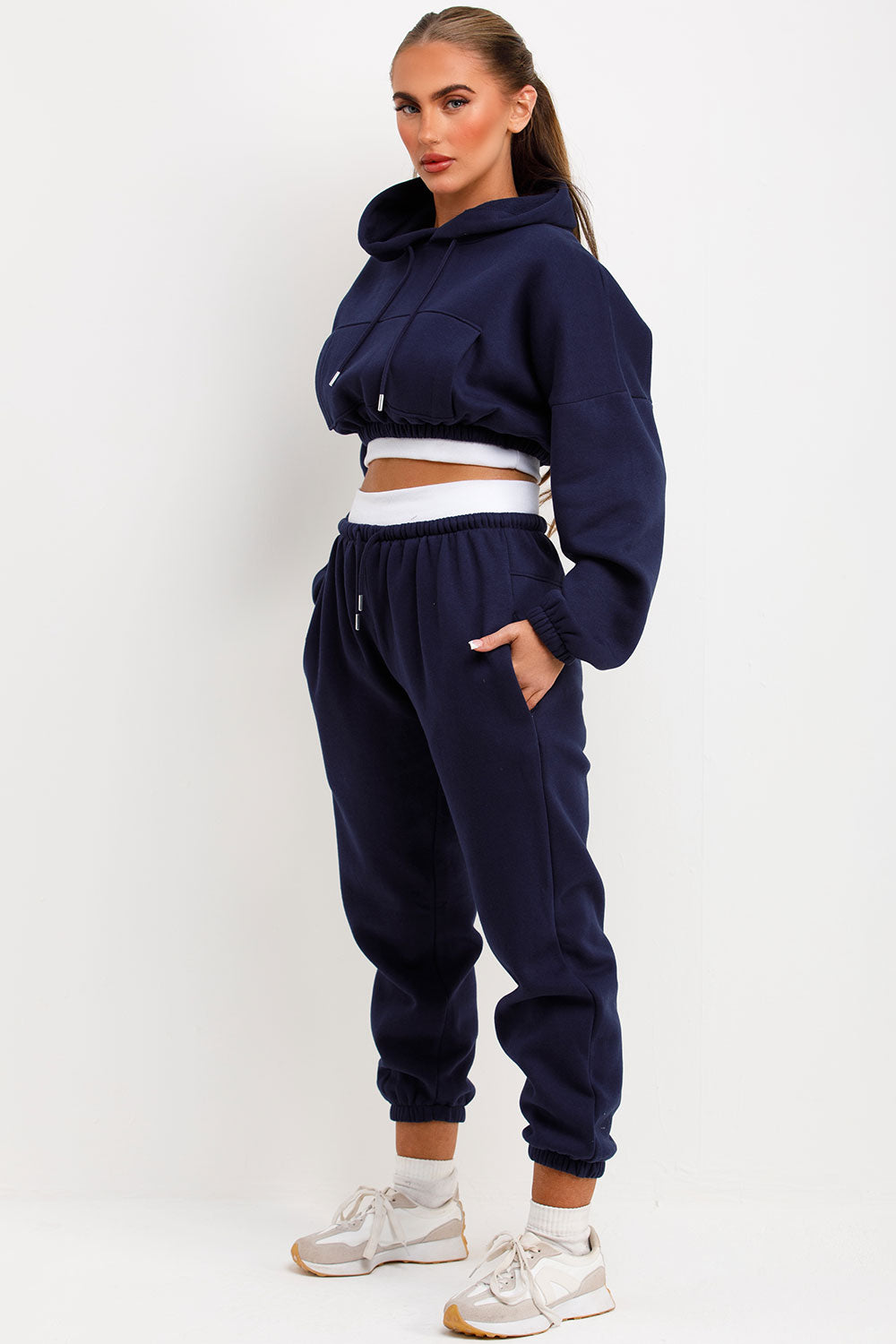 womens tracksuit crop hoodie and joggers set