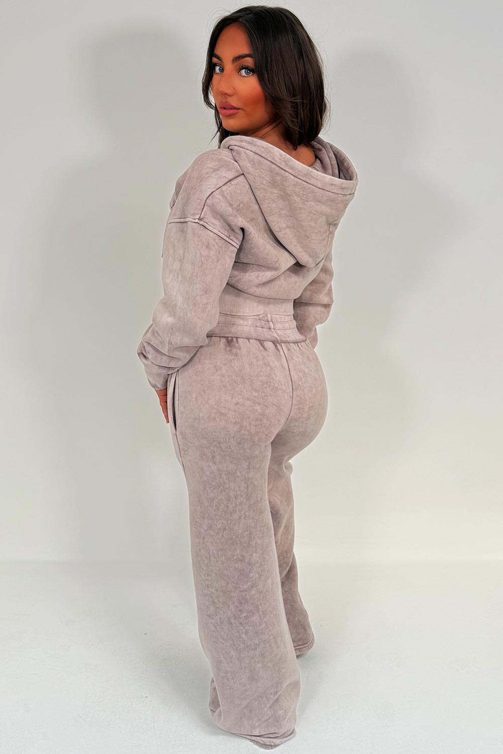 womens wide leg joggers and crop zip up hoodie tracksuit airport outfit lounge set styledup uk sale white fox