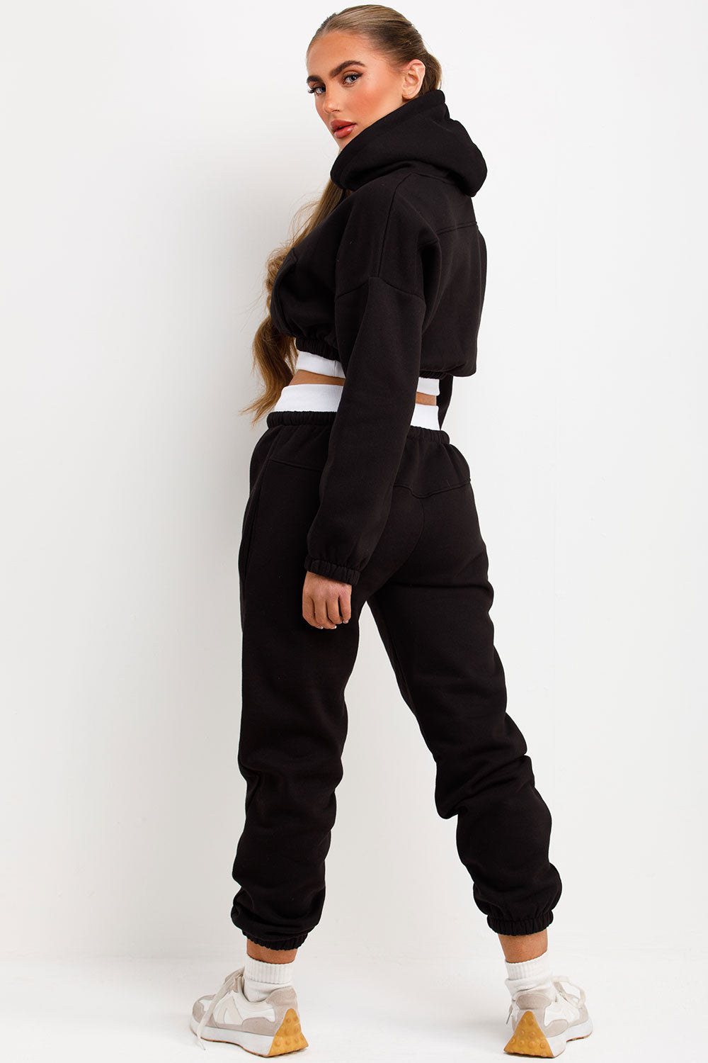 womens tracksuit crop hoodie and joggers set