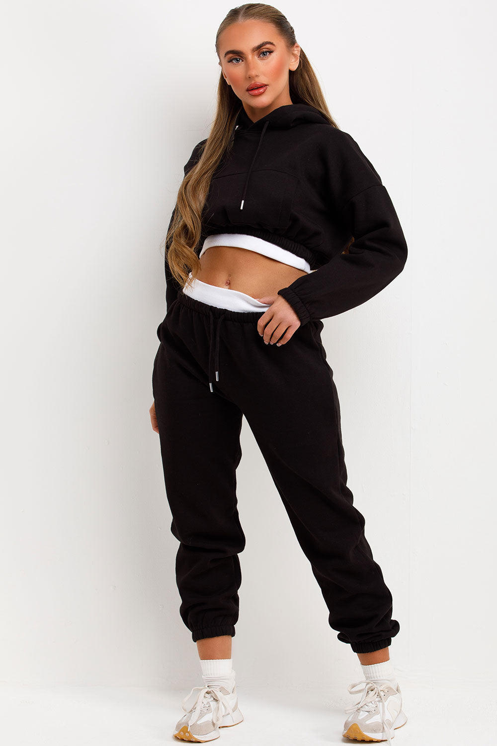 womens crop hoodie and joggers tracksuit set