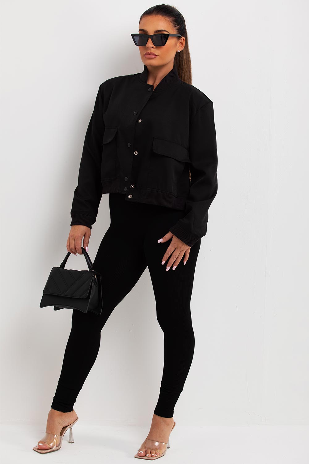 zara womens crop bomber jacket with padded shoulders