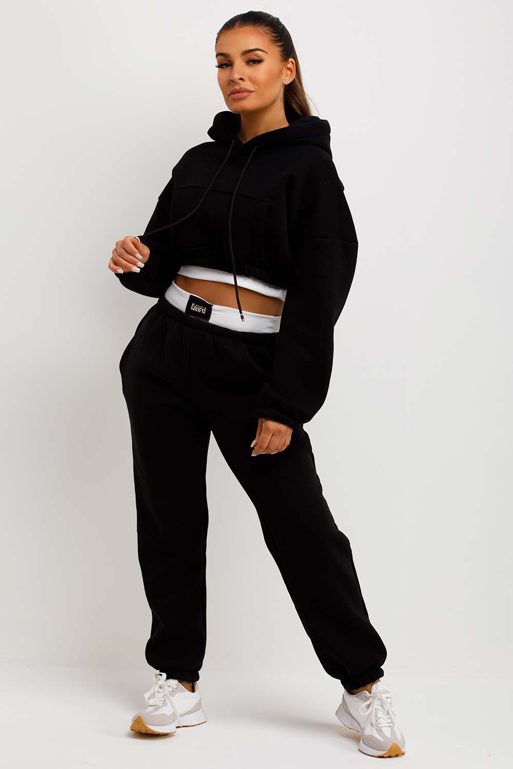 womens black crop tracksuit