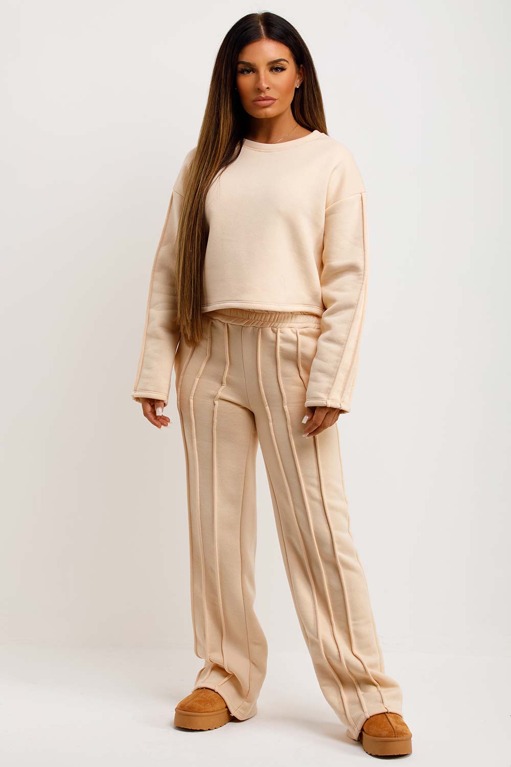 womens seam joggers and sweatshirt lounge set tracksuit sale