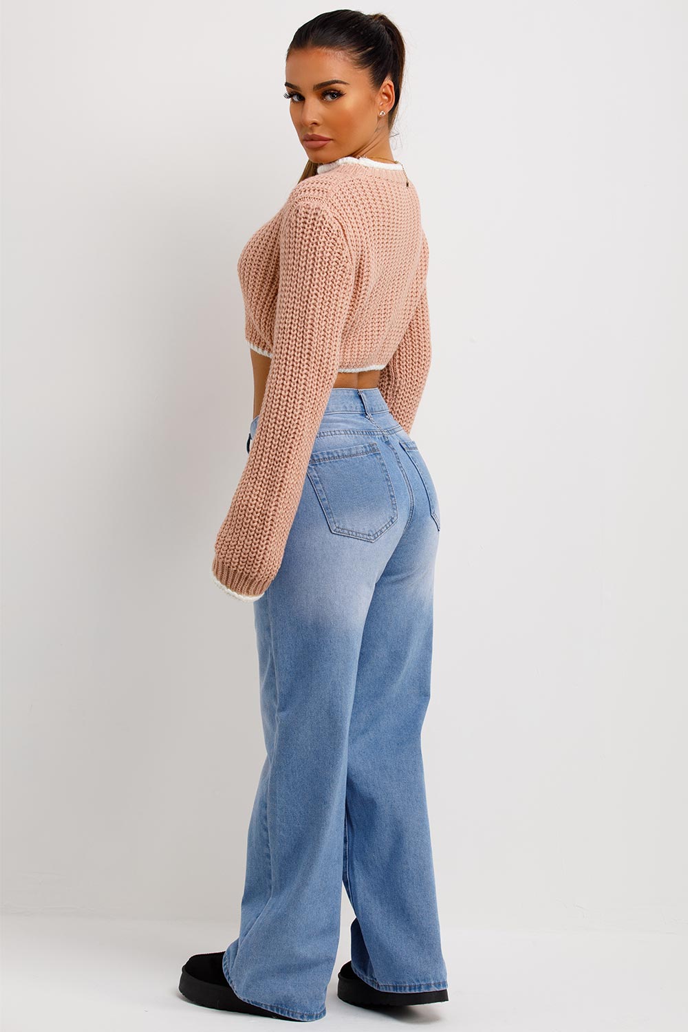 crop jumper with long sleeves knitted