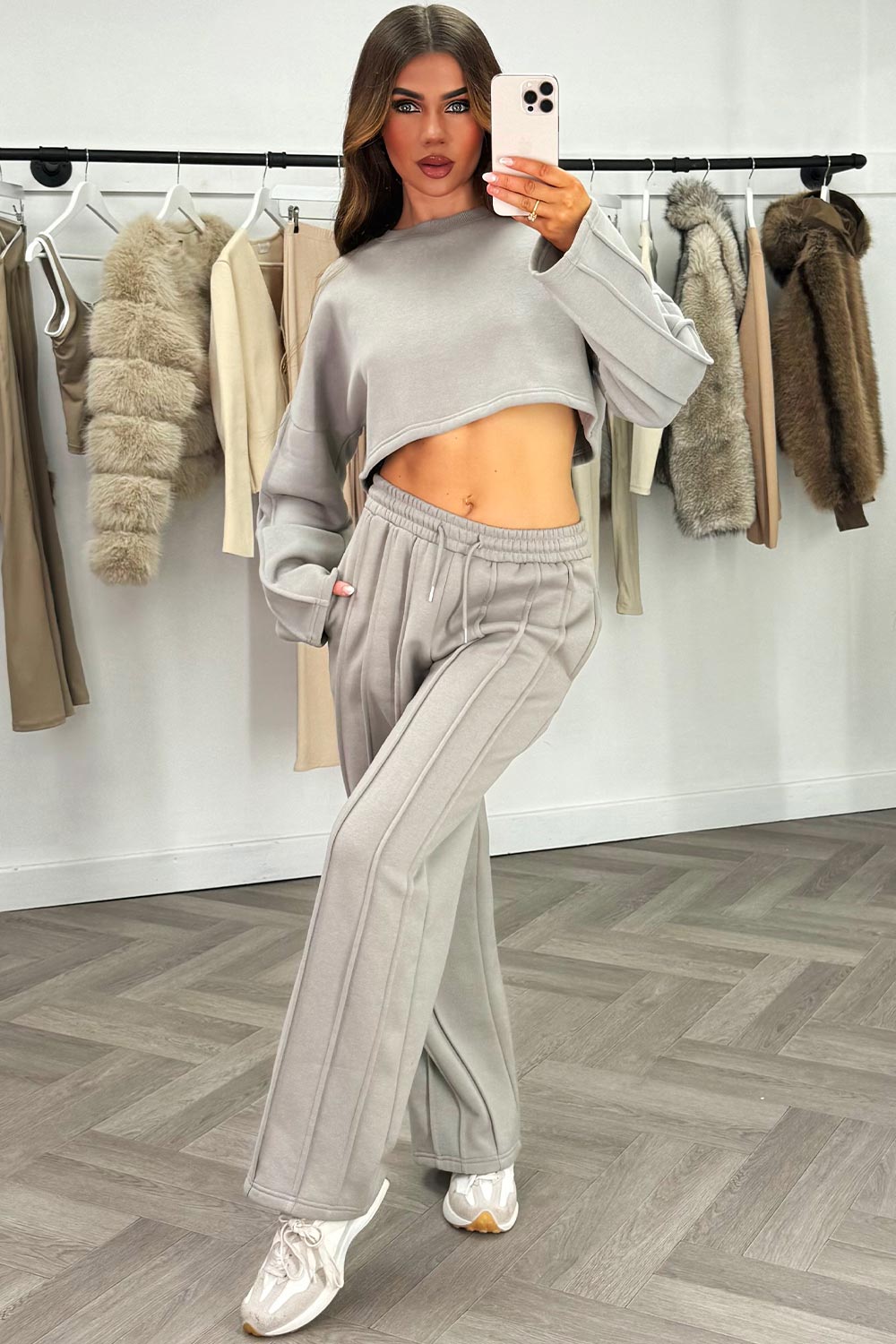 womens loungewear co ord seam joggers and sweatshirt tracksuit set