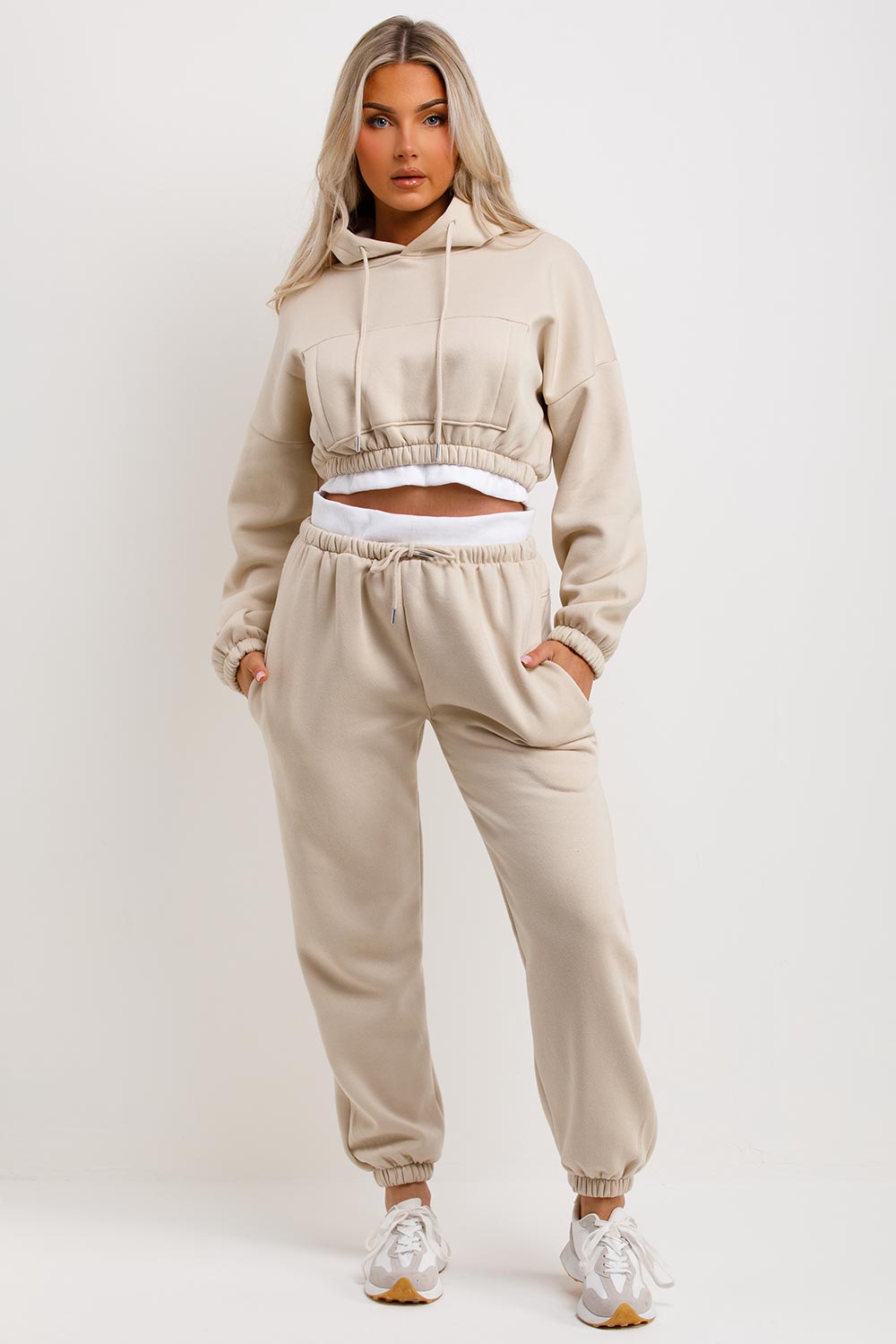 womens tracksuit crop hoodie and joggers set