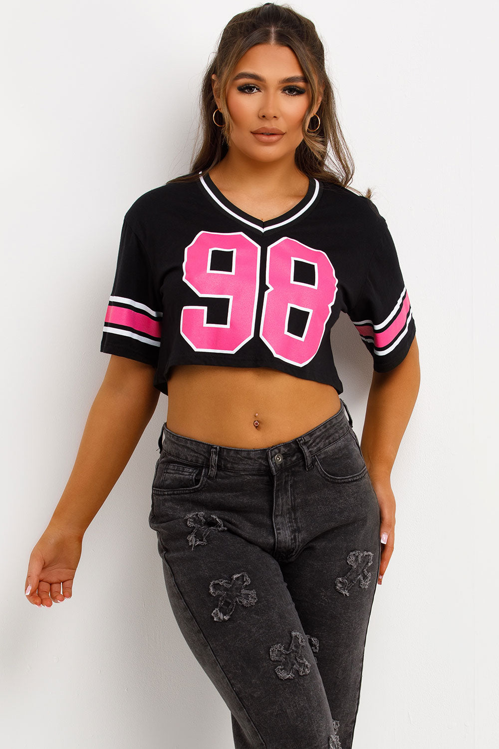 womens crop top with 98 print