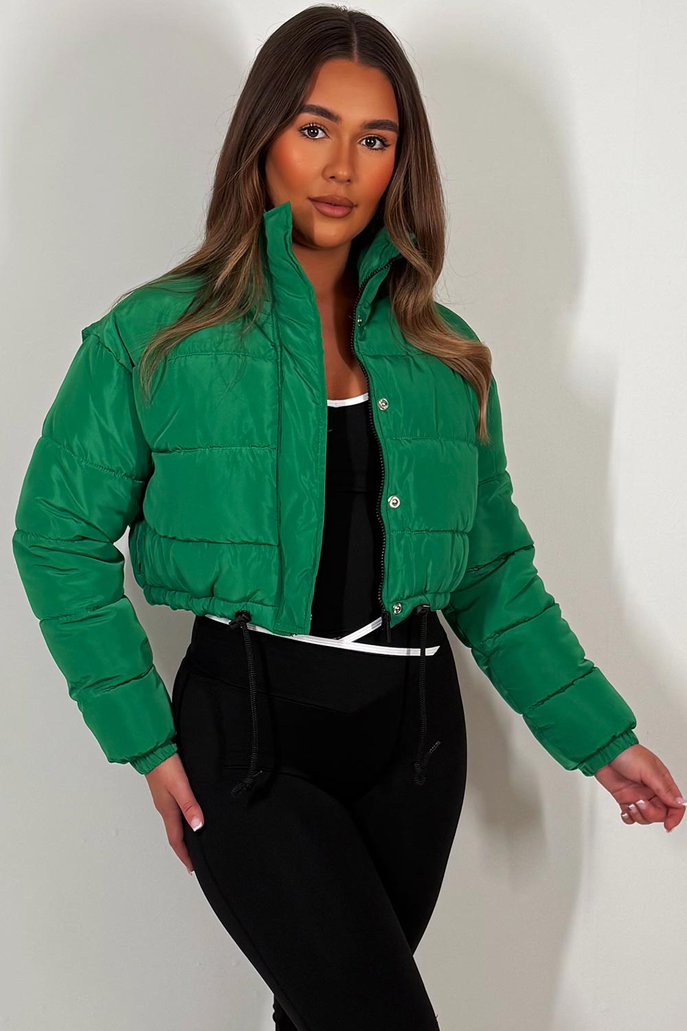 womens bershka puffer padded jacket with drawstring hem styledup