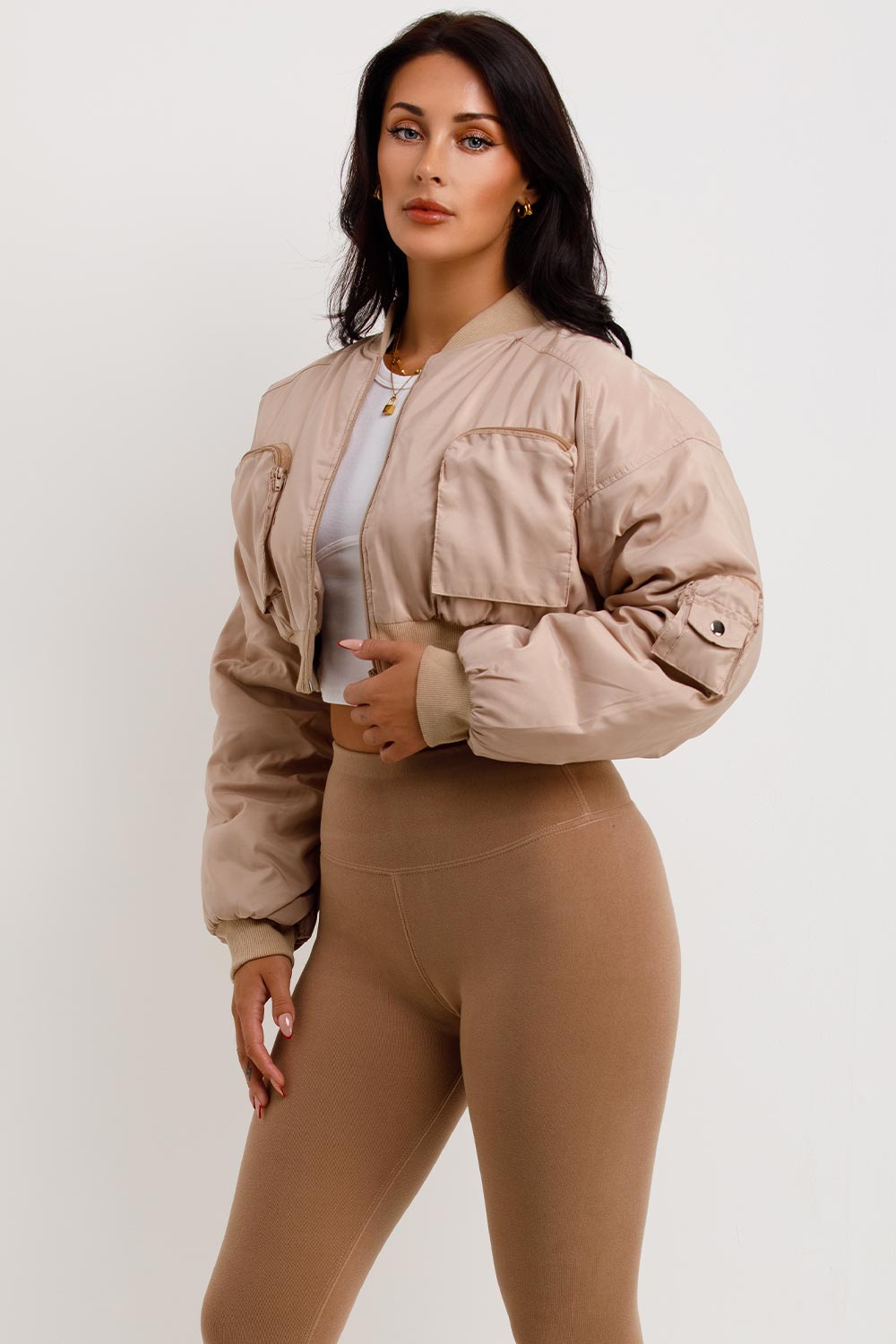 crop bomber jacket with pockets festiva rave outerwear jacket