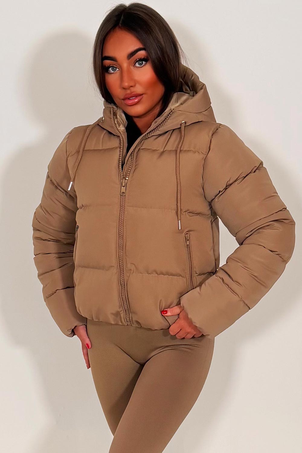 zara womens beige puffer jacket with hood