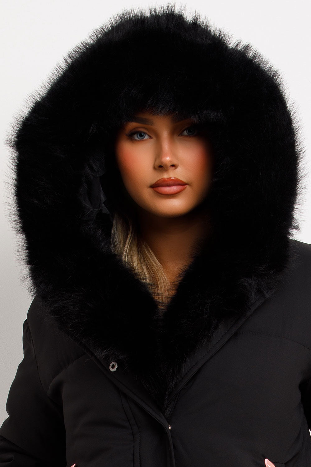 fur hood and trim padded puffer bomber jacket womens