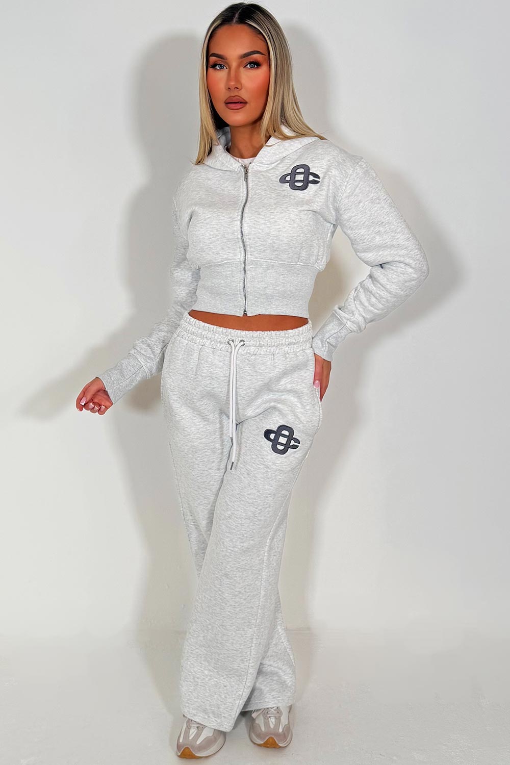 womens crop corset hoodie and joggers tracksuit set airport outfit styledup