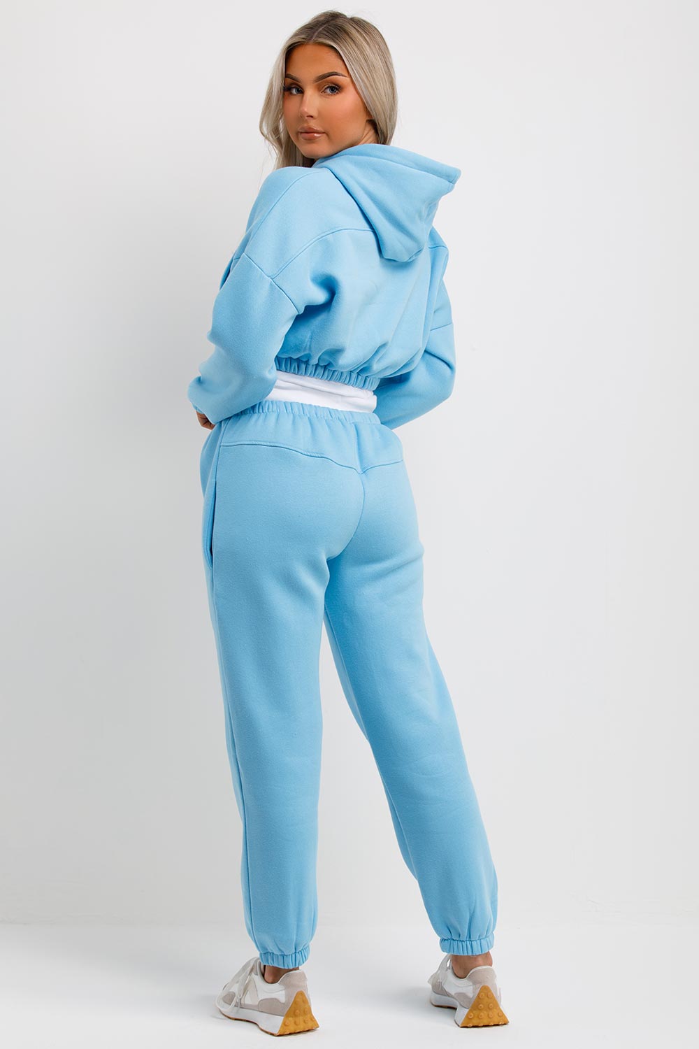 womens tracksuit crop hoodie and joggers set sale