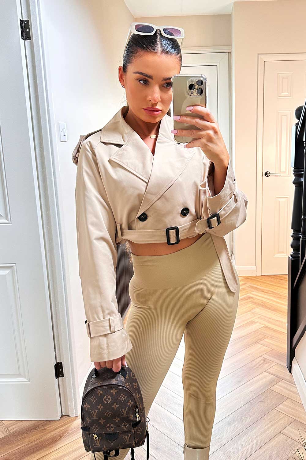 cropped trench coat with belt womens