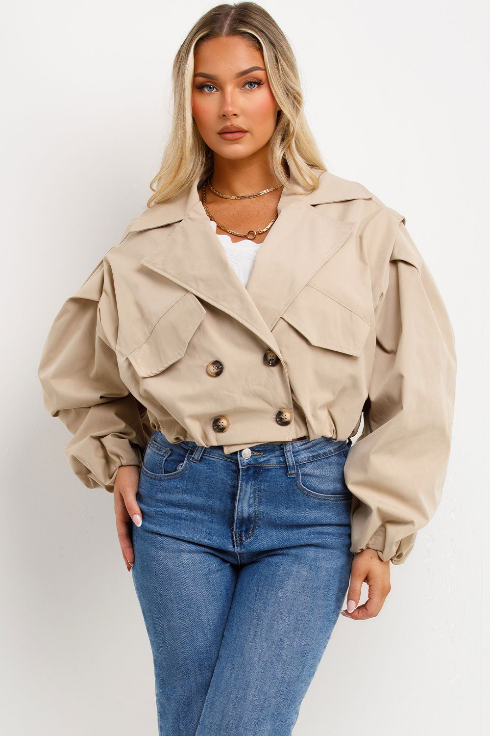 zara double breasted cropped trench jacket for womens