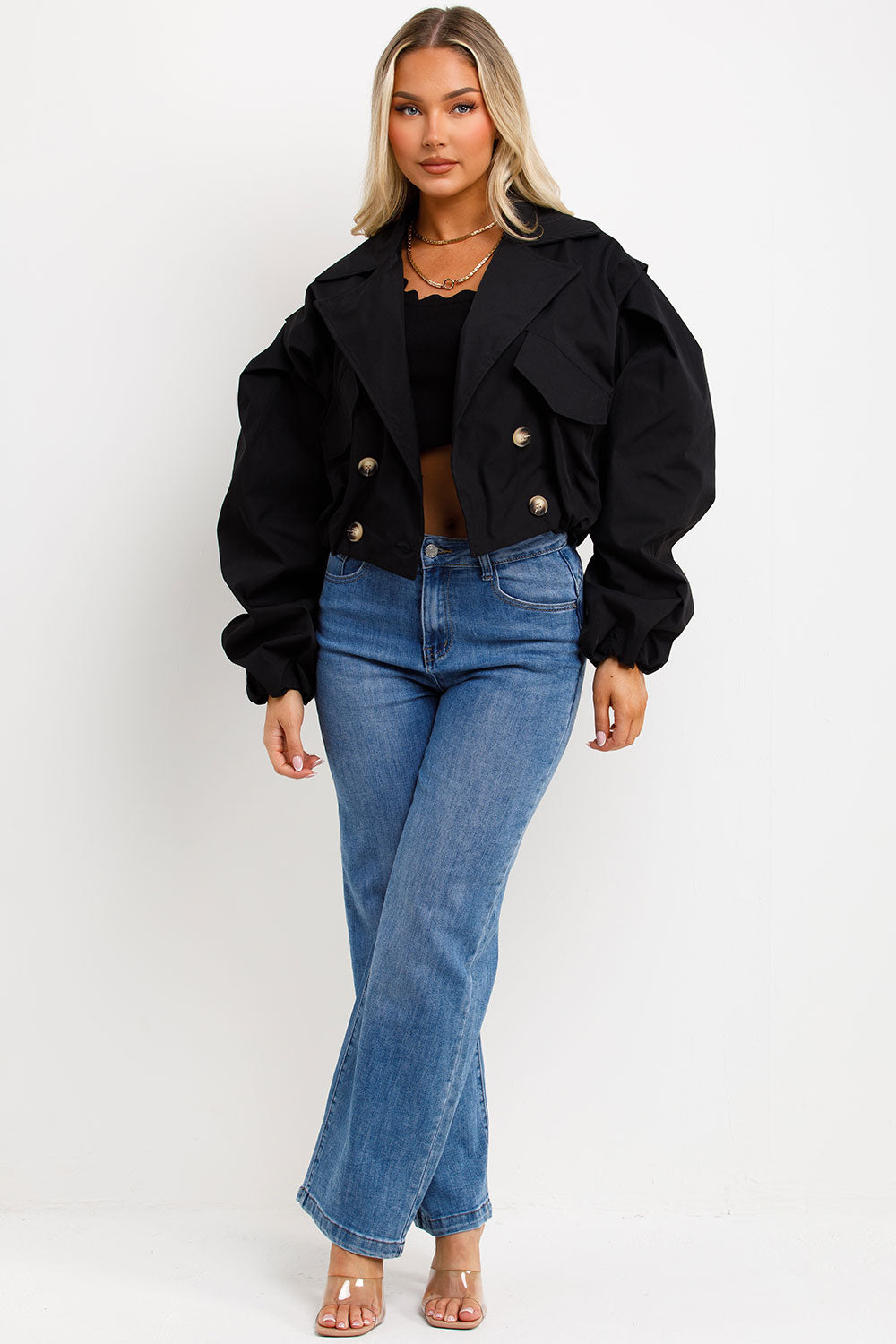 zara double breasted cropped trench jacket for womens
