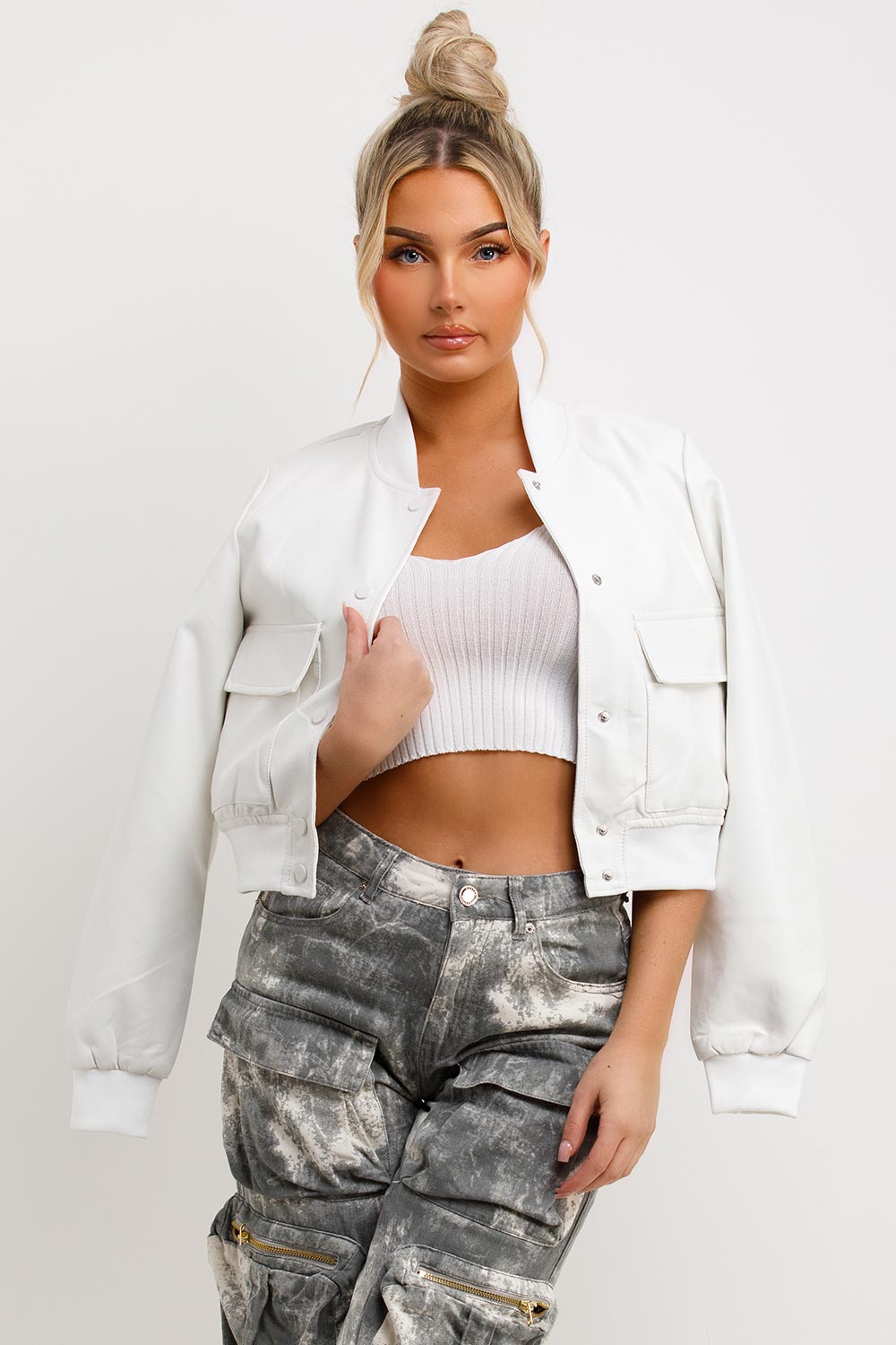 zara womens faux leather bomber jacket cropped