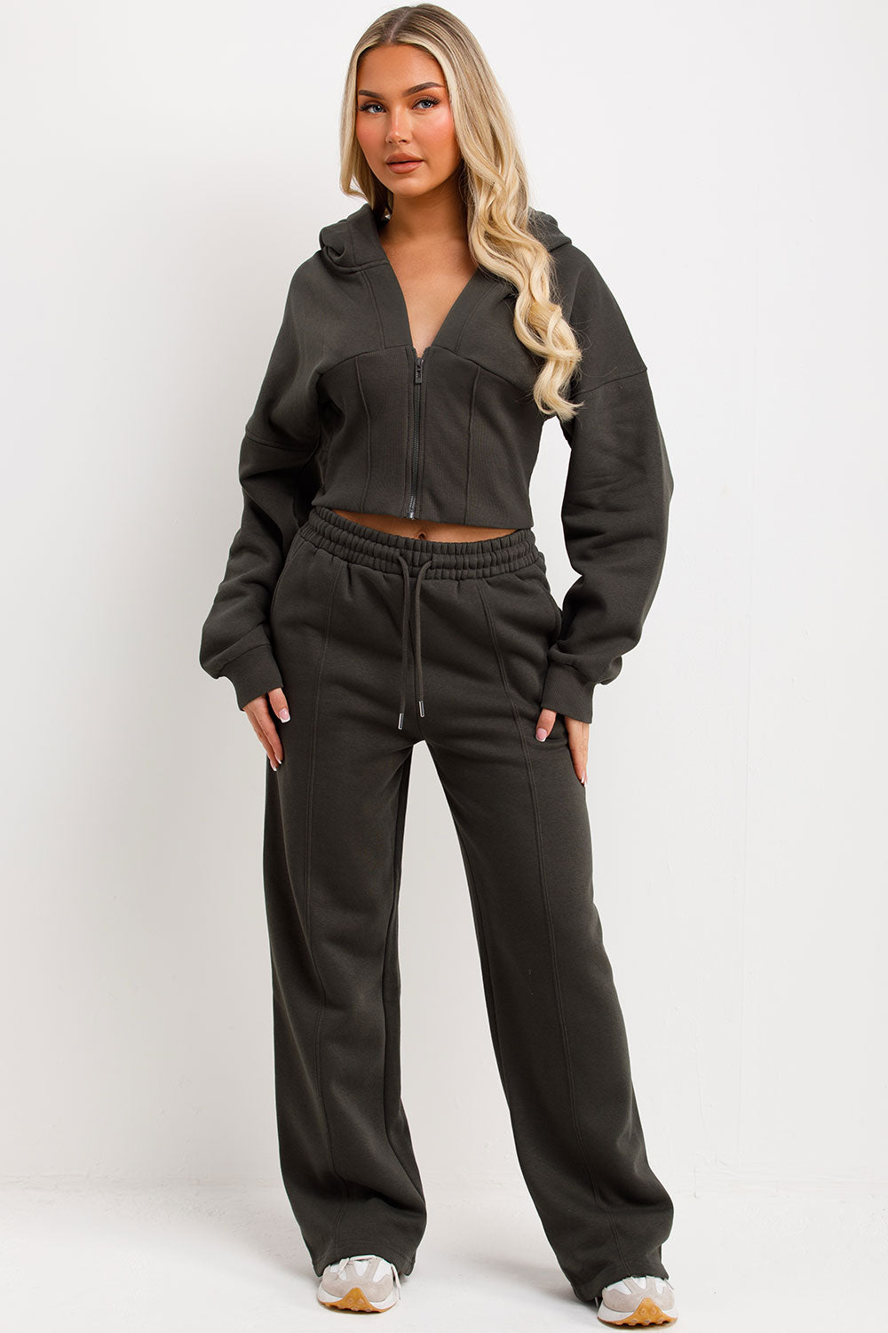 womens joggers and crop corset hoodie tracksuit set two piece
