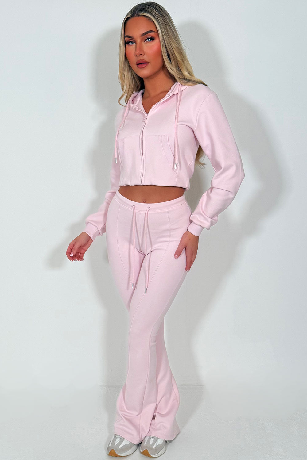 cropped zip bell bottom tracksuit pink styledup fashion