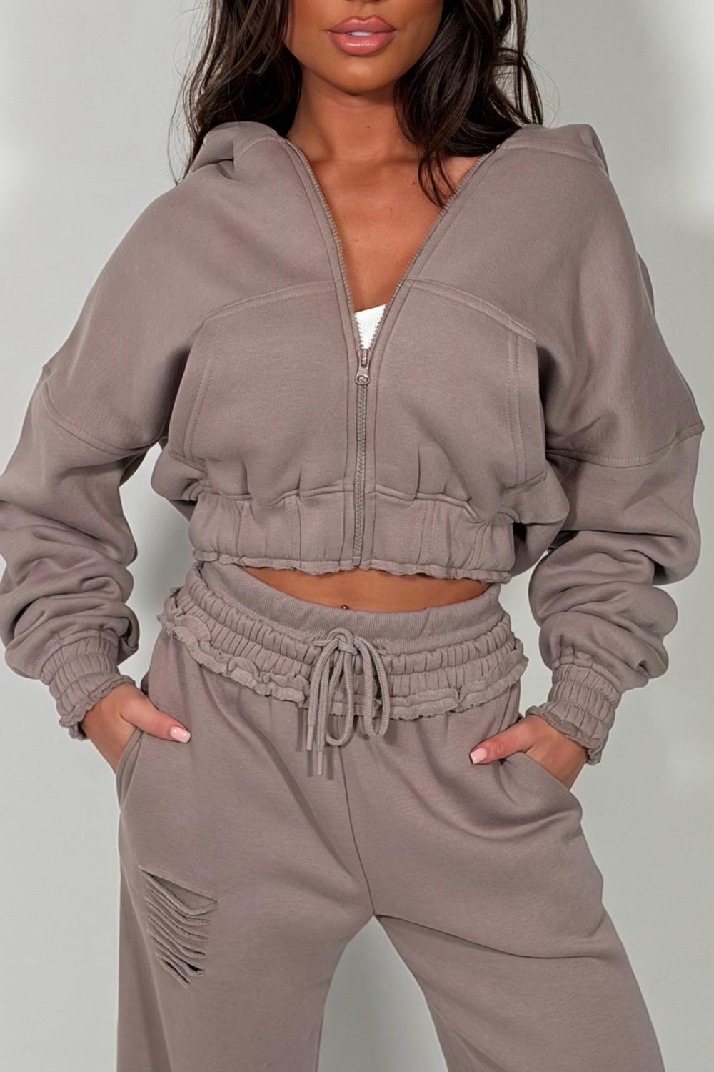 womens joggers and crop hoodie tracksuit set two piece airport outfit styledup white fox uk sale