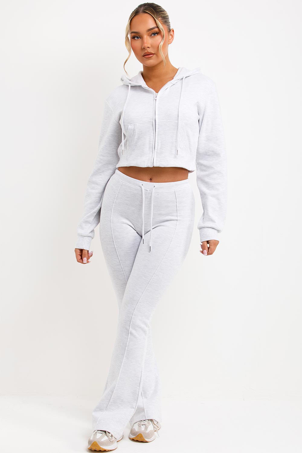 crop hooded sweatshirt and flare trousers two piece loungewear set zara womens
