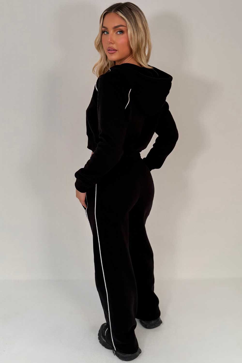 black hoodie and joggers tracksuit co ord set for womens styledup