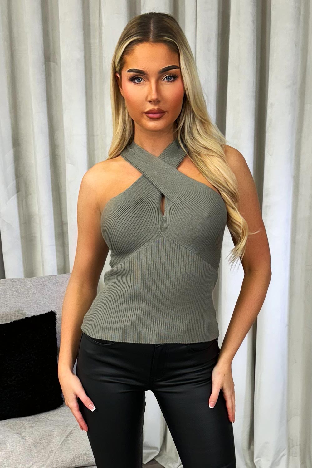 cut out rib cross over top going out outfit