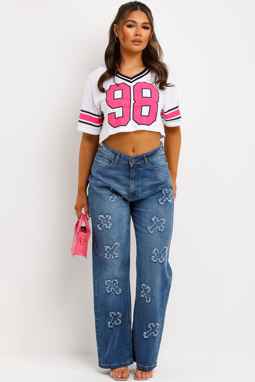 wide leg jeans with crosses womens styledup