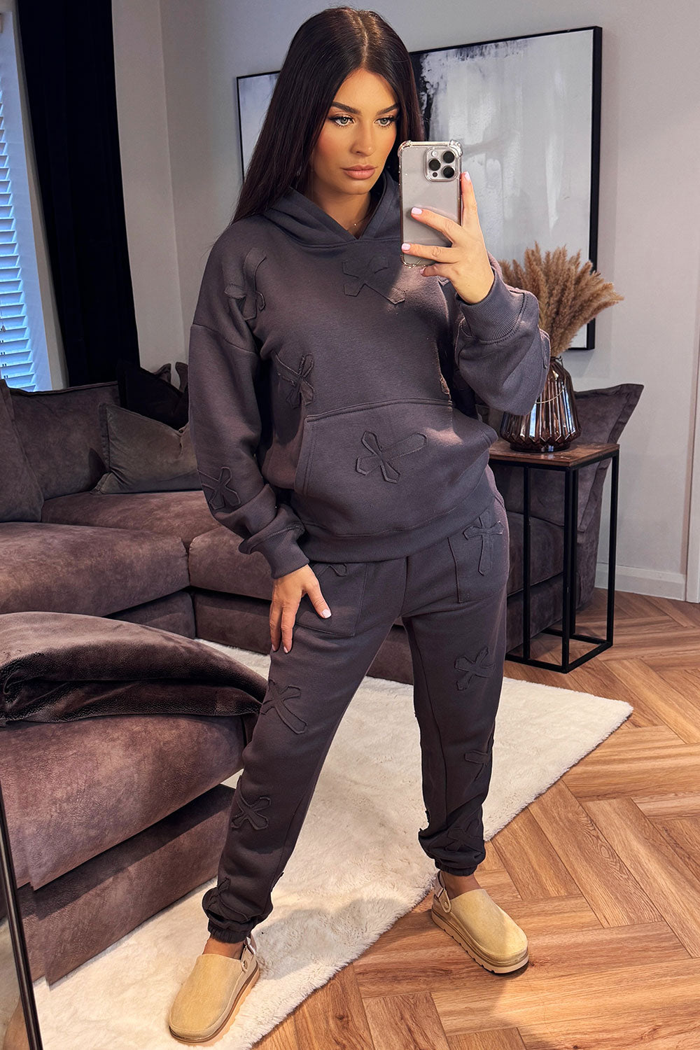 cross hoodie and joggers loungewear set womens acid wash tracksuit styled up