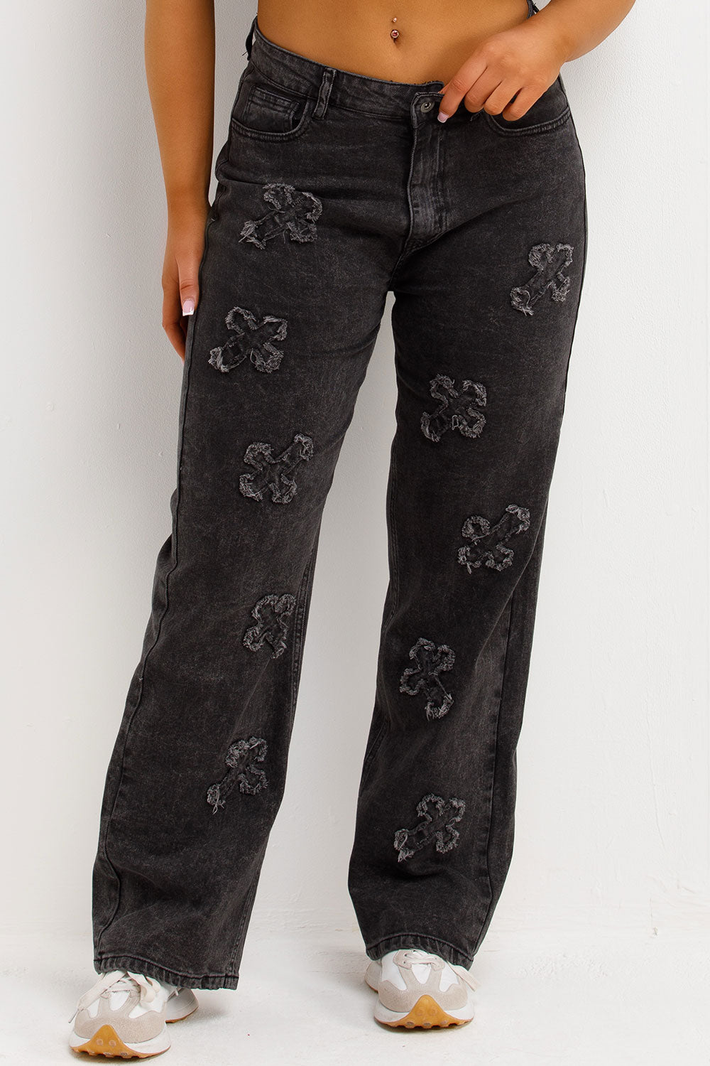 womens straight leg jeans with crosses