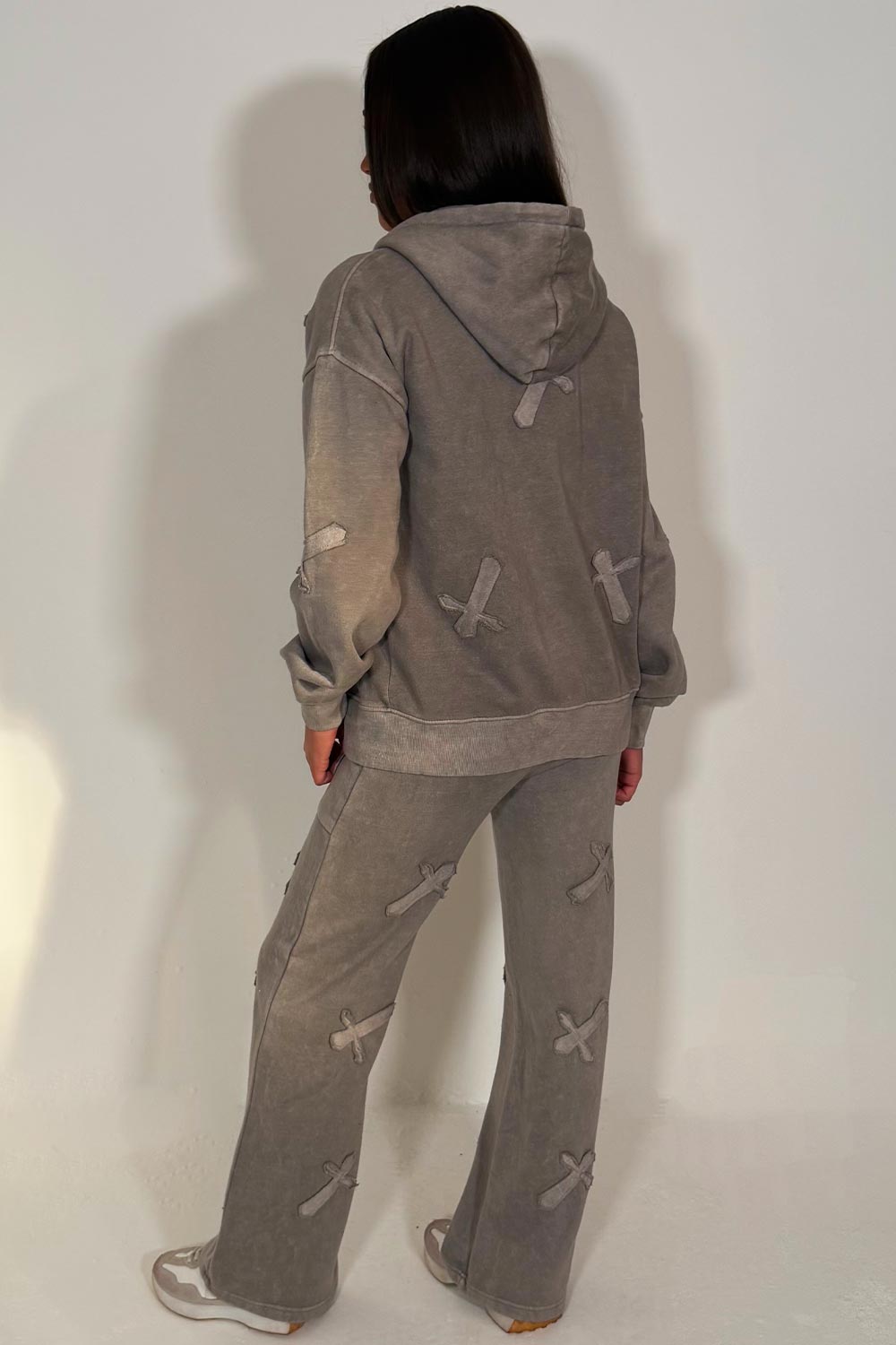 dove grey cross hoodie and joggers loungewear set womens acid wash tracksuit styled up
