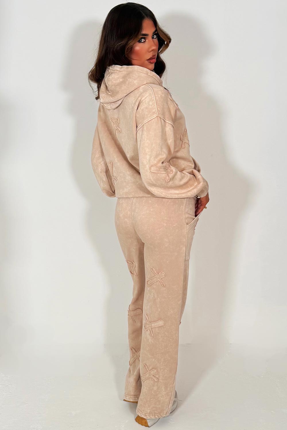 womens hoodie and jogger tracksuit co ord with cross cross applique styledup