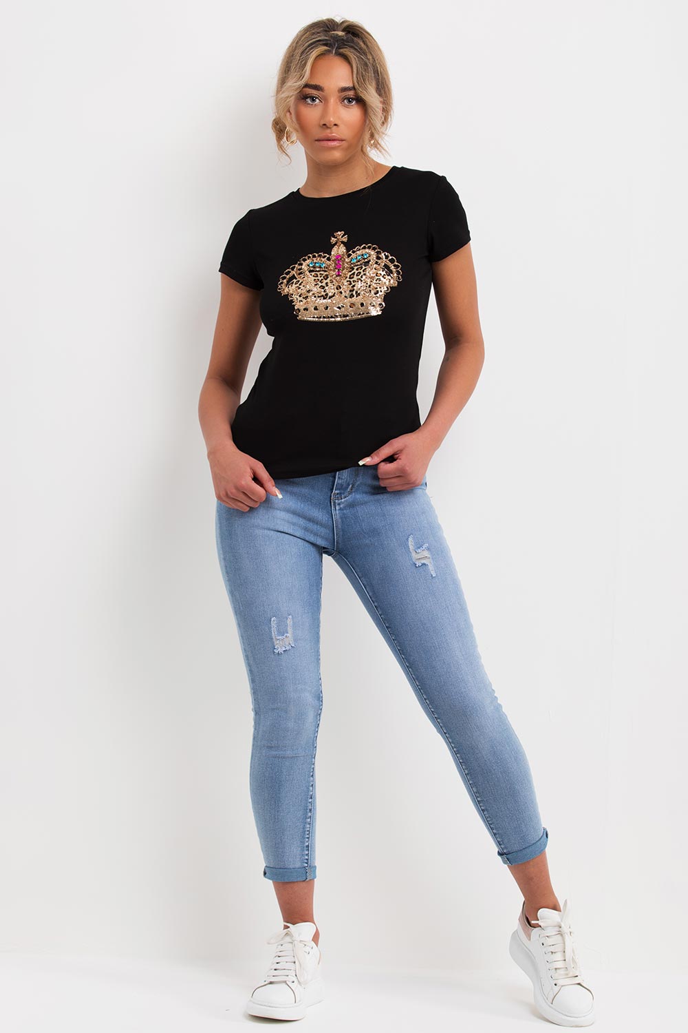womens diamante crown embellishment t shirt
