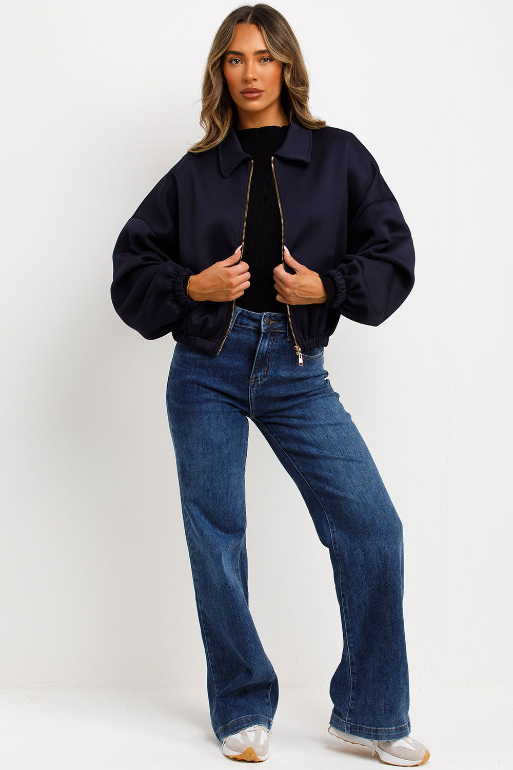 zara bomber jacket with collar puffed elasticated trims womens uk